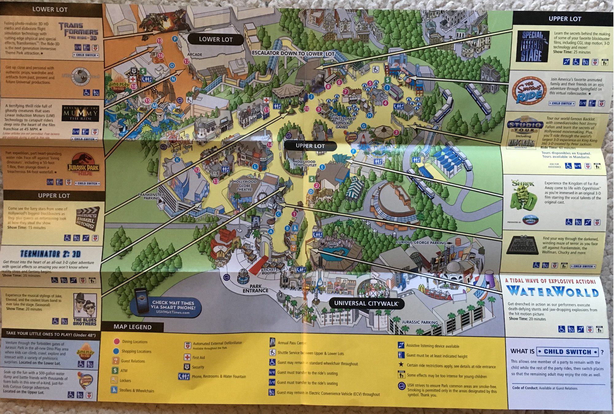 2012 Universal Studios Hollywood Theme Park Map